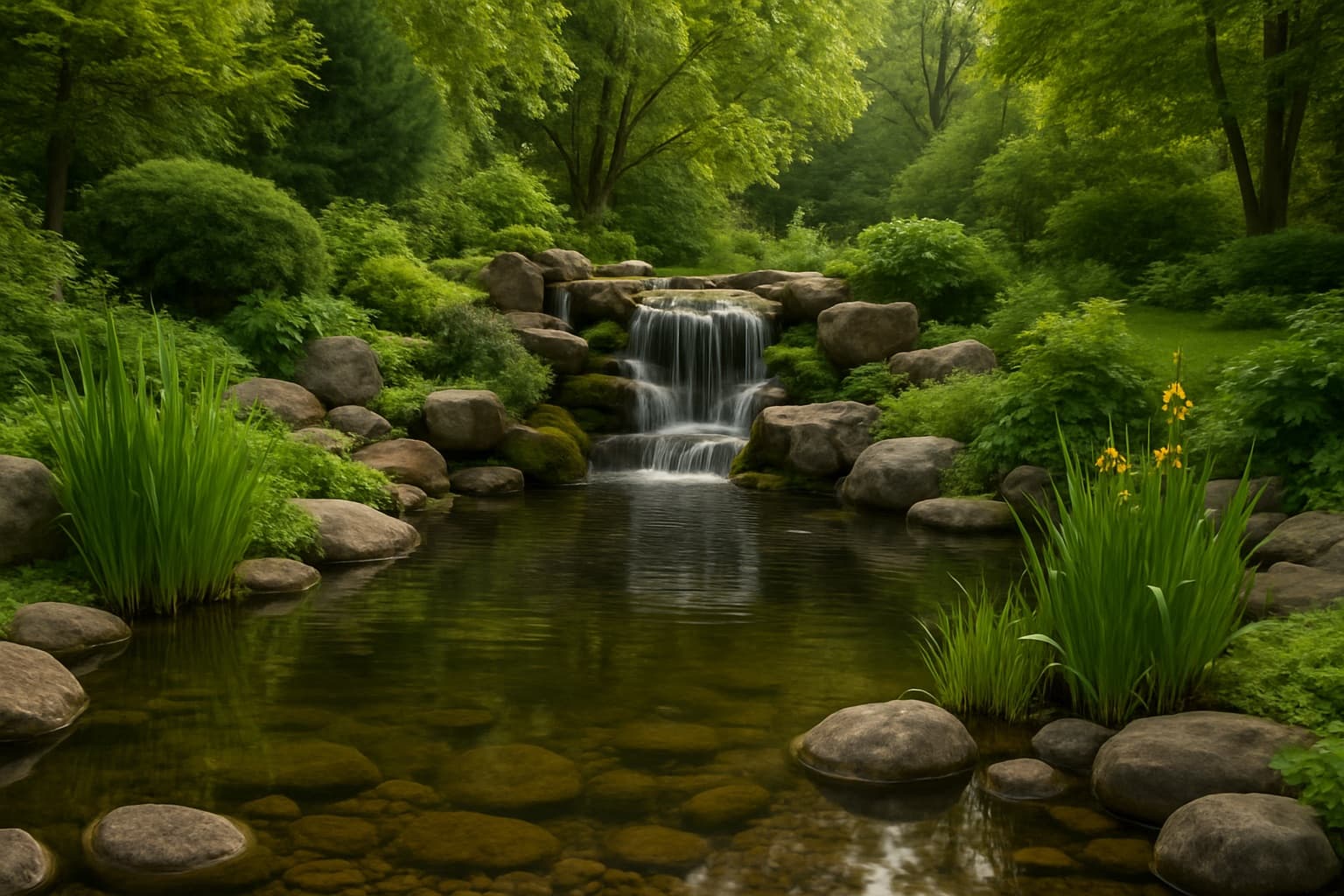 Estanque natural con cascada