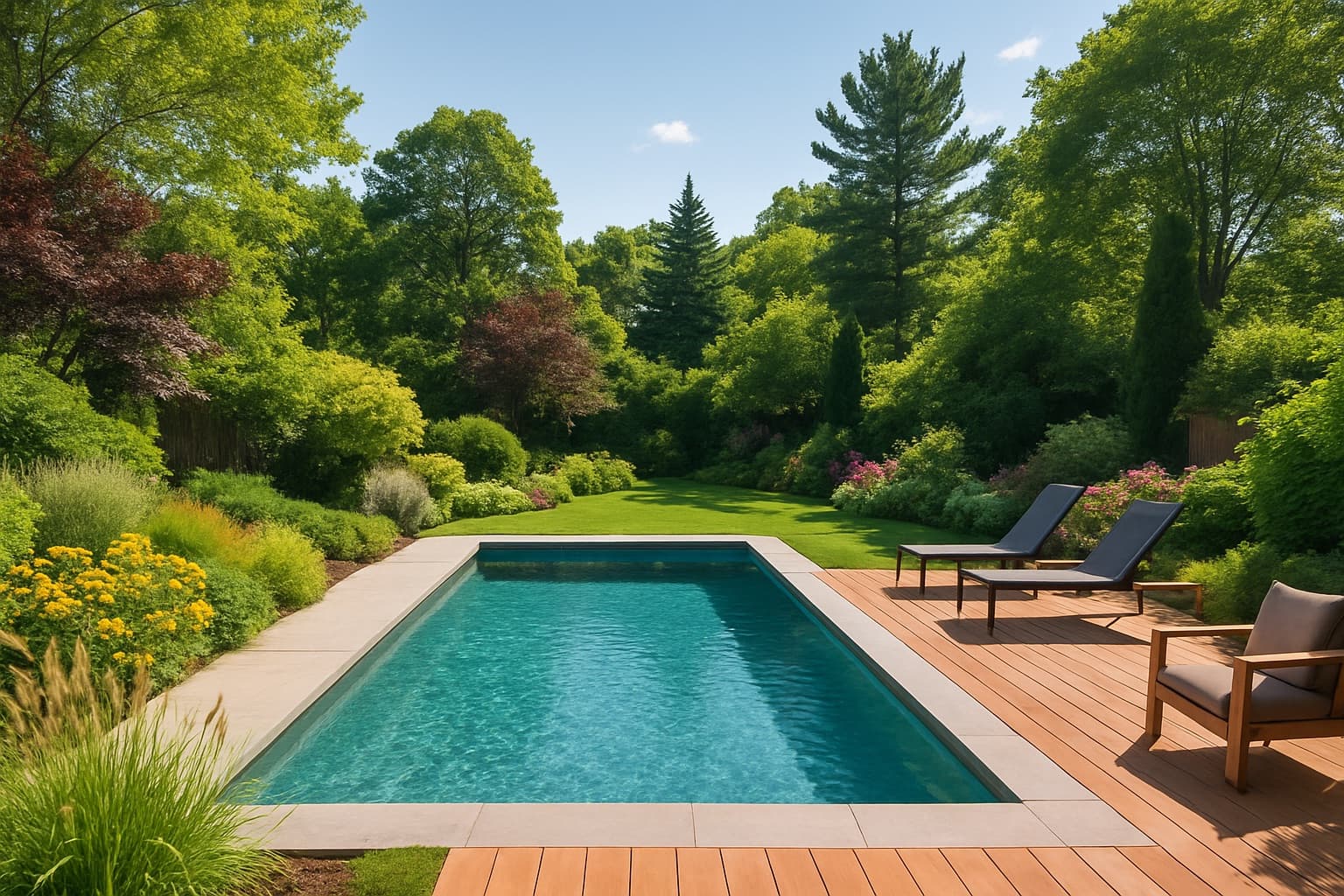 Piscina moderna integrada al jardín