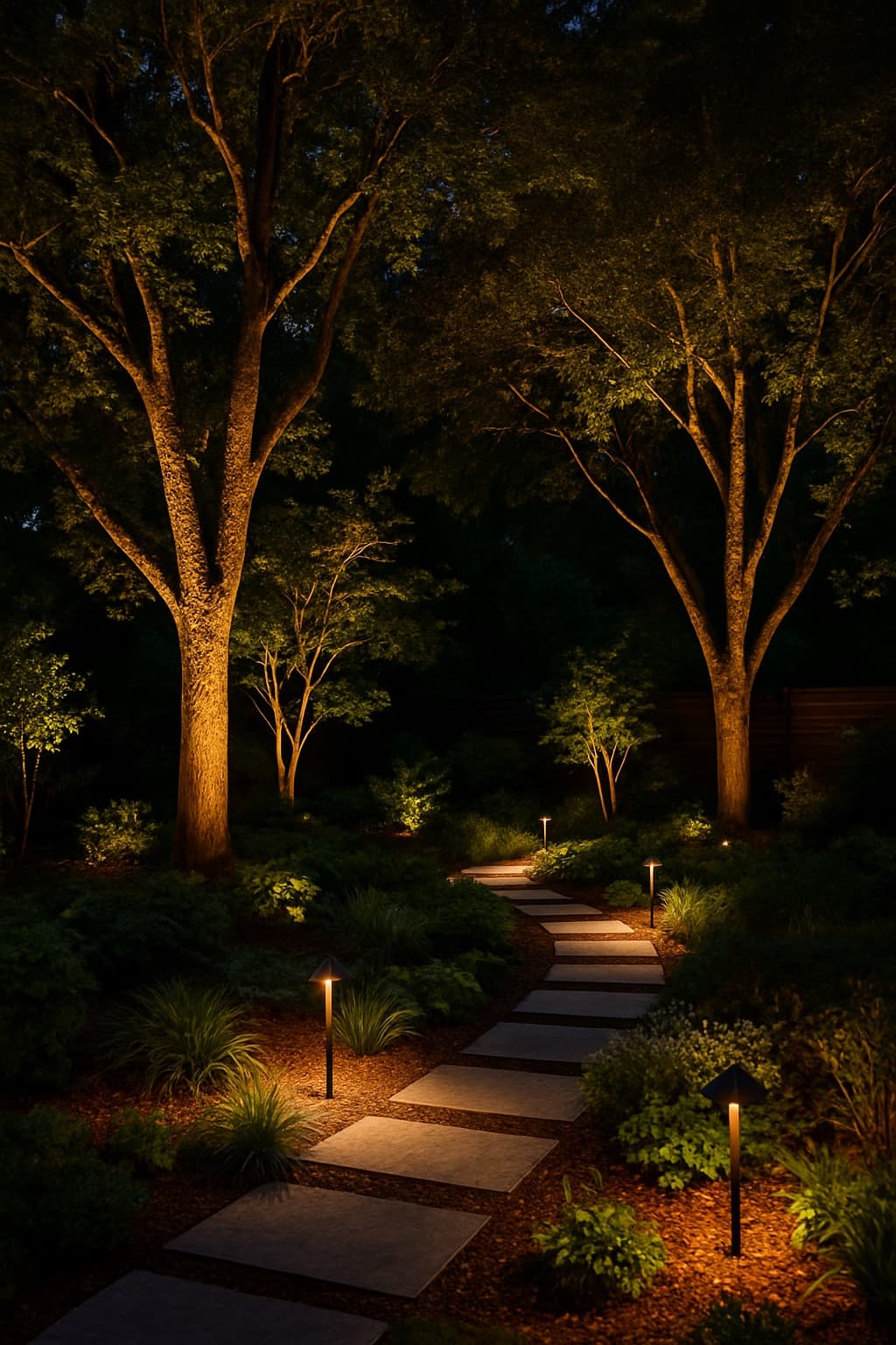 Iluminación de jardín para ambientar la noche
