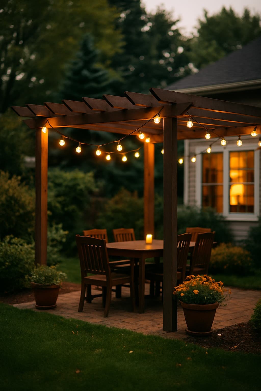 Guirnaldas de luz sobre la pérgola