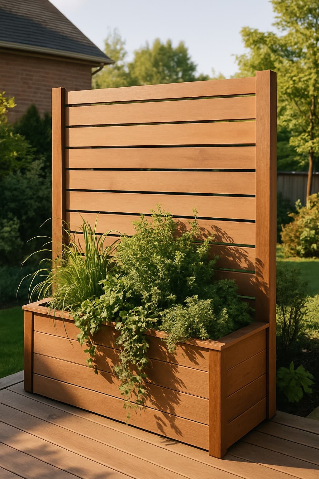 Panel de privacidad con jardinera integrada