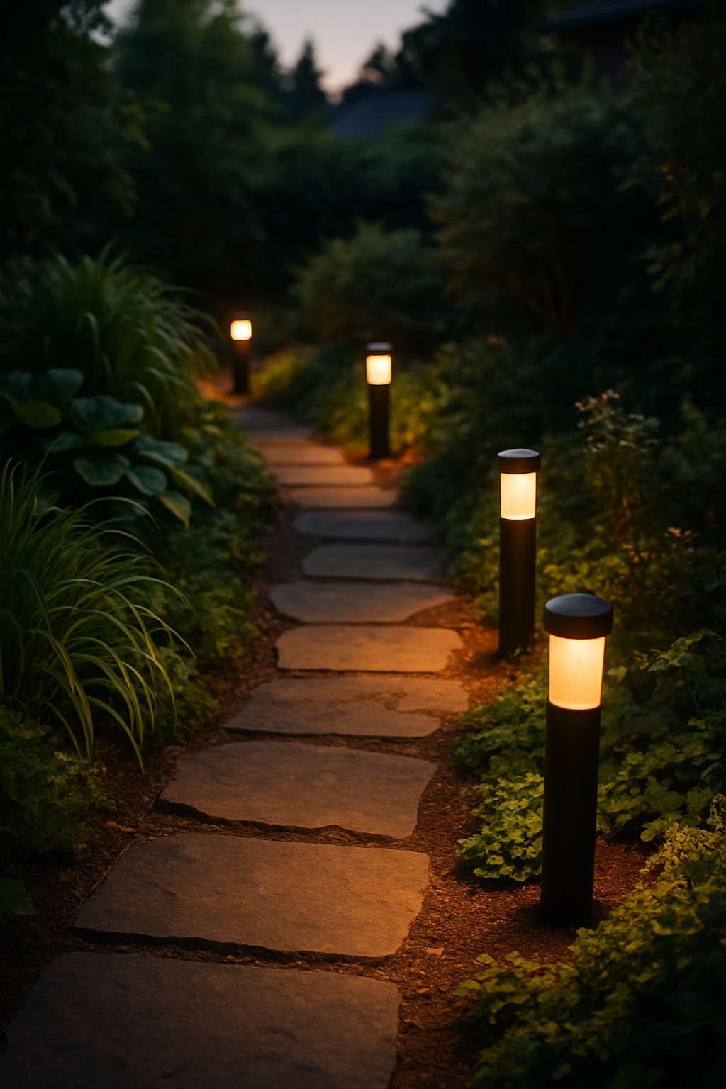 Sendero iluminado de noche